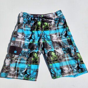 Micros Swim Trunks Size 10 Boy's Swimming Shorts Red Black Plaid Swimsuit 13" Wa